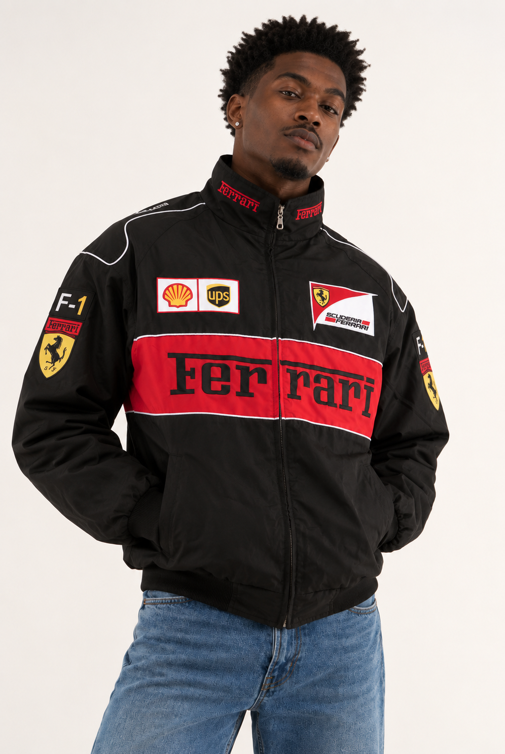 F1 Vintage Racing Jacket – Black Ferrari