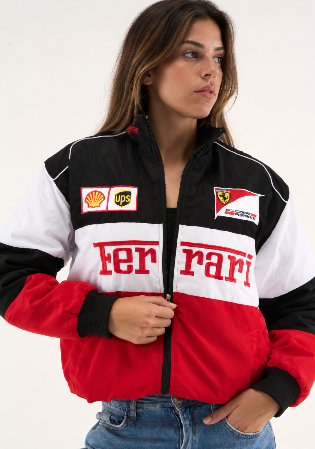 F1 Vintage Racing Jacket - Black and White Ferrari