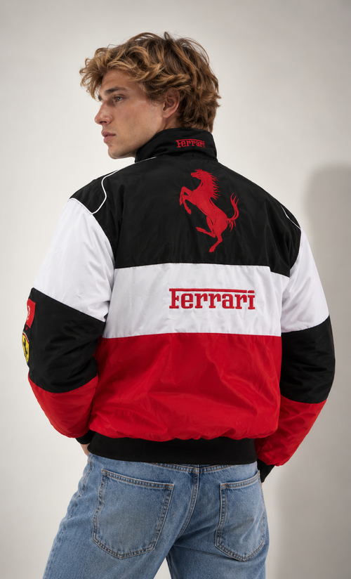 F1 Vintage Racing Jacket - Black and White Ferrari