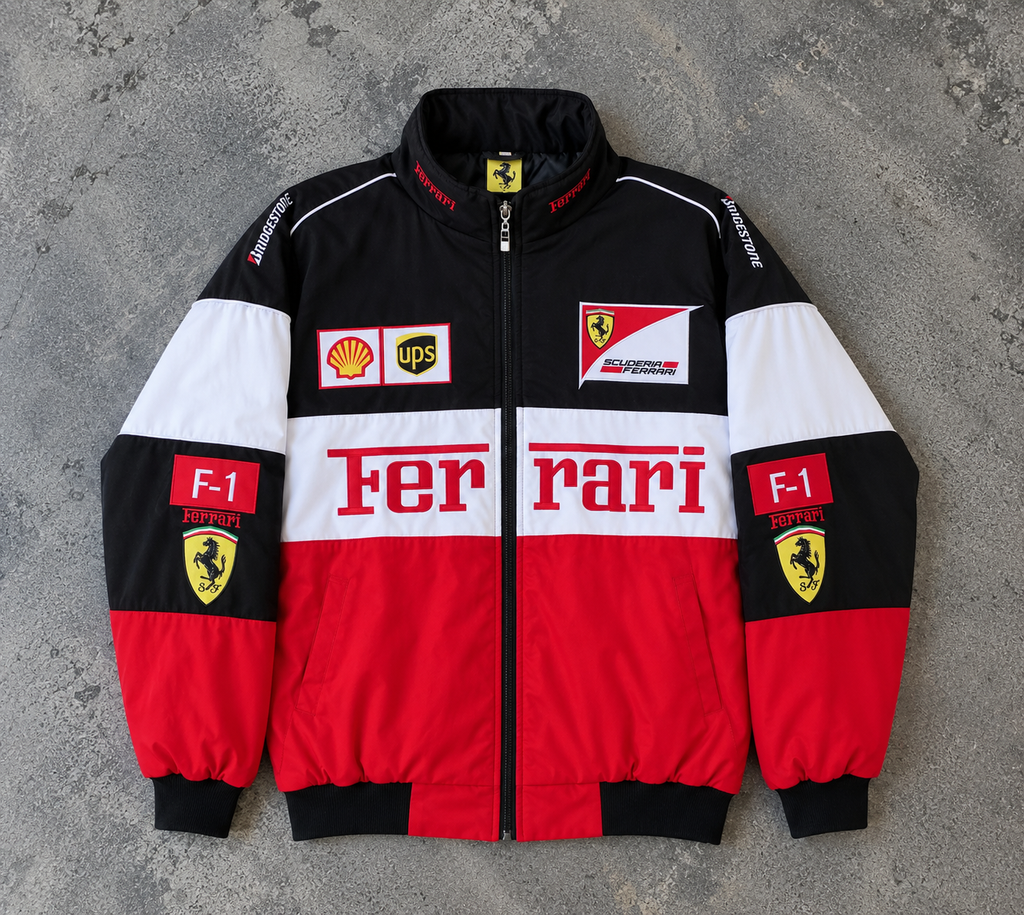 F1 Vintage Racing Jacket - Black and White Ferrari