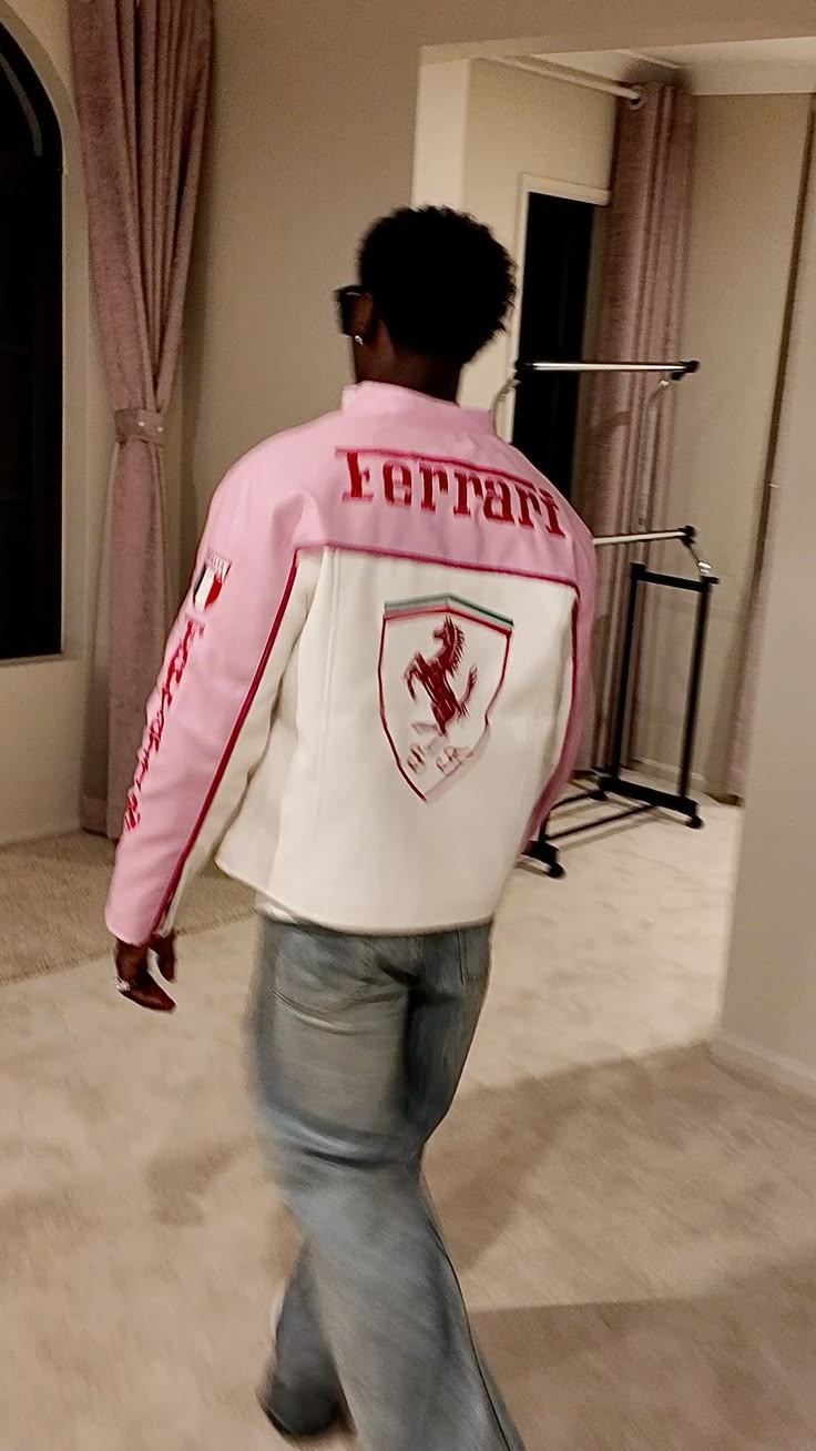 F1 Leather Jacket Ferrari Pink