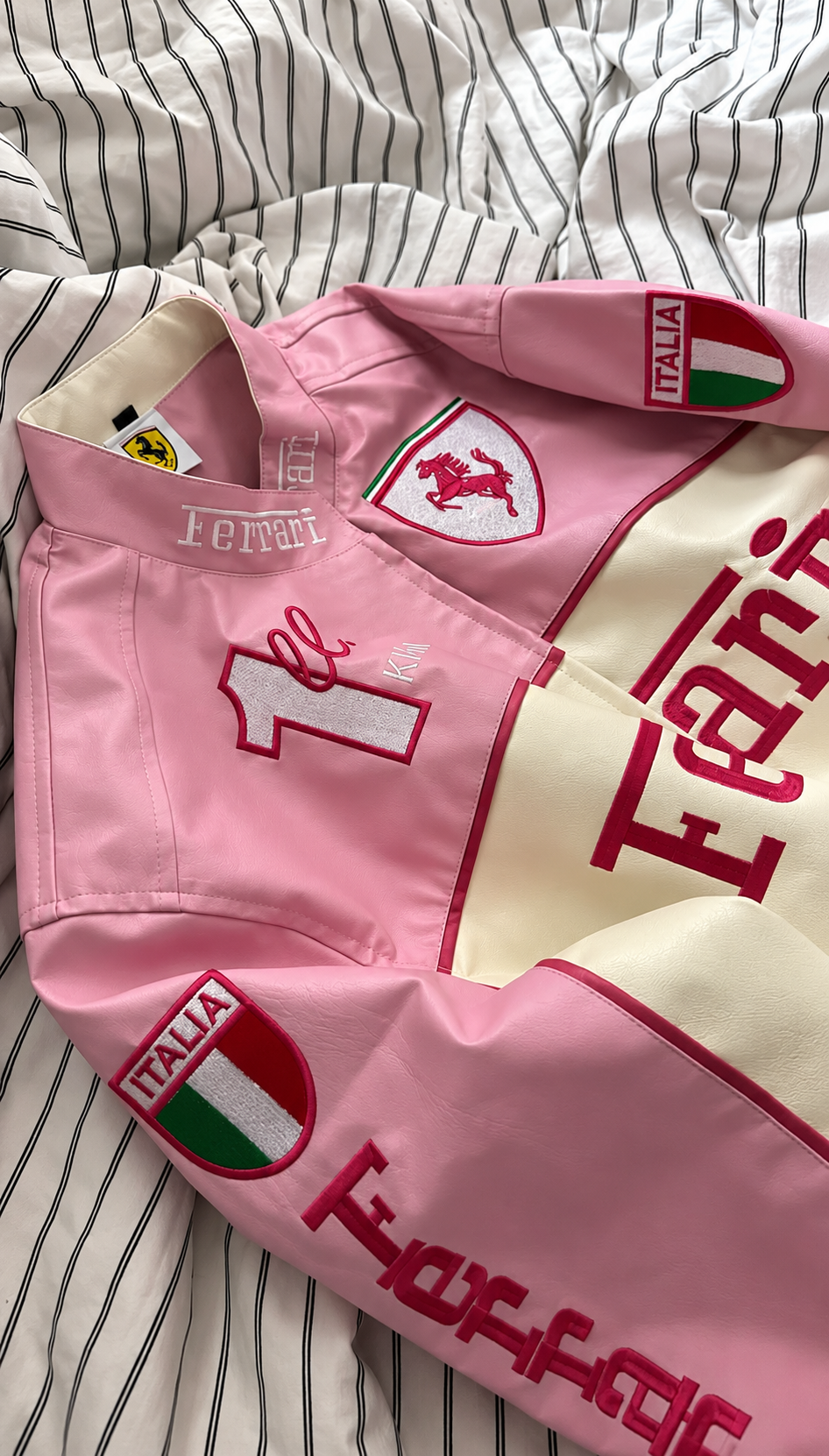 F1 Leather Jacket Ferrari Pink